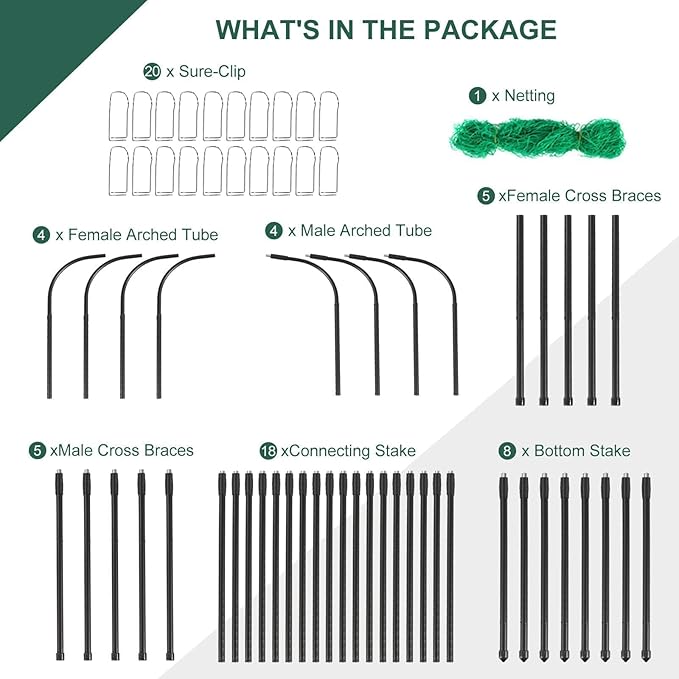 FOLLOOK Garden Cucumber Trellis for Climbing Plants Outdoor, 65 x 48 inch U-Shaped Garden Arch Trellis, Pea Tomato Cucumber for Raised Bed, 120x160-BLK