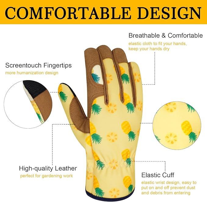 Leather Gardening Gloves for Women Thorn Proof Garden Gloves Touch Screen Working Gloves Gifts,M