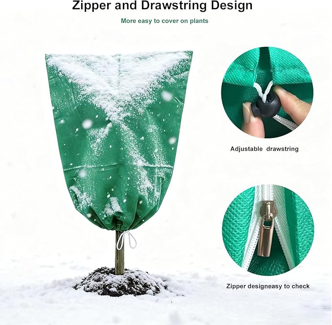 4 Pack Frost Blankets for Outdoor Plant Covers Freeze Protection Frost Covers（31.5" x 47.3"） with Zipper Drawstring Outdoor Winter Frost Cold Weather Shrubs Trees Jacket Covers(Green)