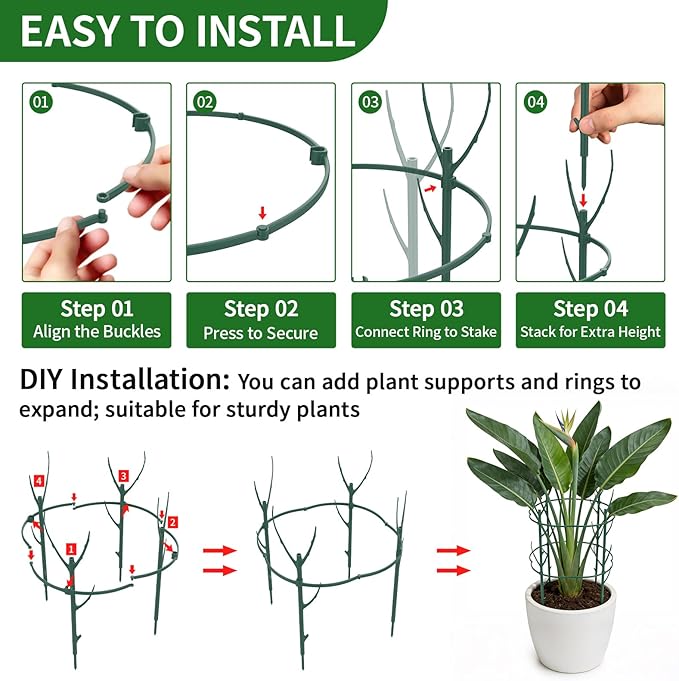 30Pcs Plant Stakes for Indoor Plants, Stackable Monstera Stake with Stem Supports & Garden Wire for Monstera, Pothos, Money Plant, Outdoor Plants