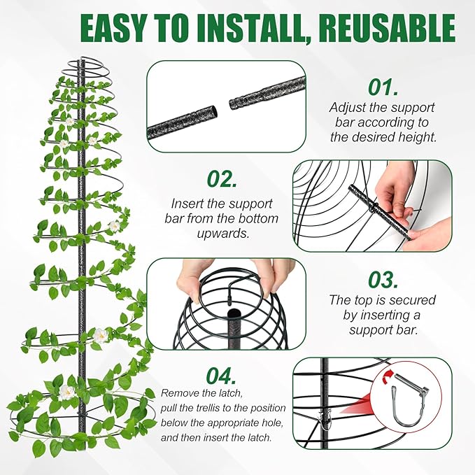 Spiral Trellis for Climbing Plants Outdoor, 45 Inch Tall Heavy Duty Metal Garden Tower, Decorative Plant Support with Anti-Tip Stake,Rustproof for Clematis Pole Beans Cucumber Berry Vines Pots,1 Pack