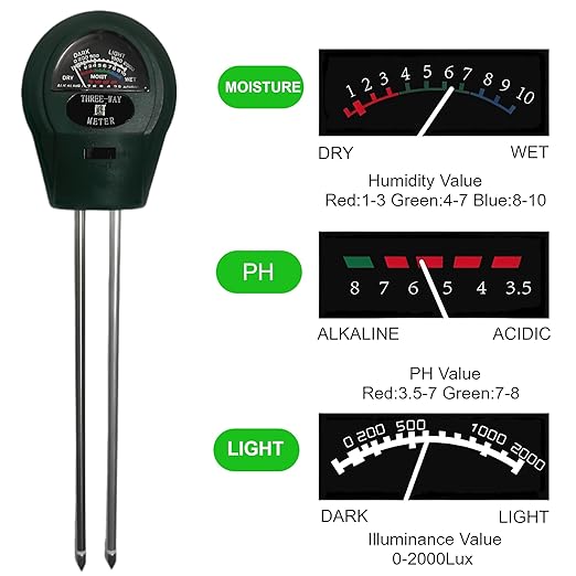 Soil Probe All-in-One pH/Moisture/Light Tester Digital Plant Care Soil Meter for Garden, Lawn, Farm, Indoor & Outdoor Use Promotes Healthy Plant Growth (Green ST-01) (Black)