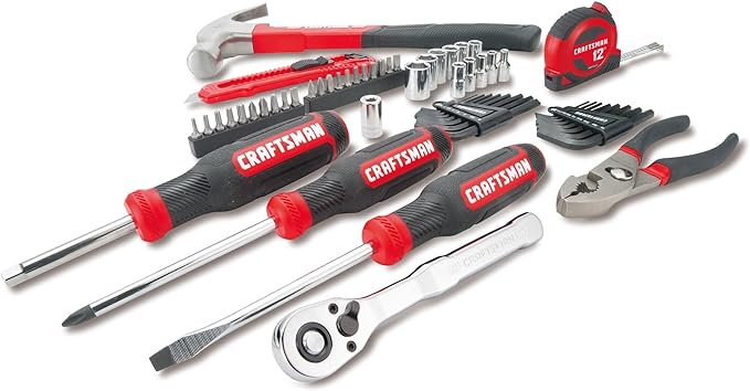 CRAFTSMAN 57 Piece Mechanics Tool Set Home Tool Set, Sockets, Ratchet, Screwdrivers, Hammer, Pliers, Hex Keys, Specialty Bits Hand Tools (CMMT99447)