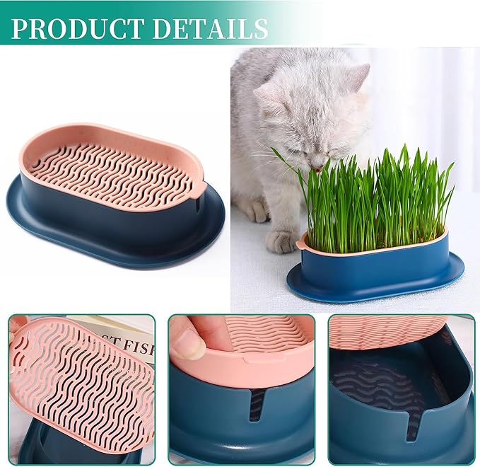 Cat Grass Planter for Indoor Cats (No Seeds Included) Hydroponic Pet Grass Seeds Growing Trays Soilless Wheatgrass Planting Pot
