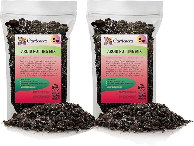 Gardenera Premium Aroid Potting Mix - 10 Quart - Soil Free Blend for Aroids - Growing Medium for House Plant (2 Bags of 5 Quart)