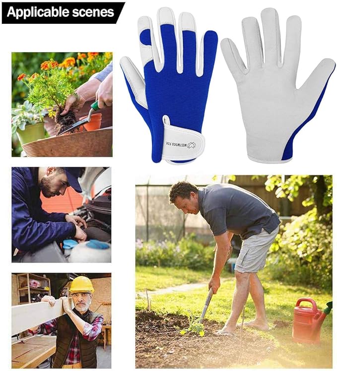 WESTWOOD FOX Work Gloves Men Heavy Duty Leather Gardening Gloves for Thorn Resistant Padded Palm Utility Working