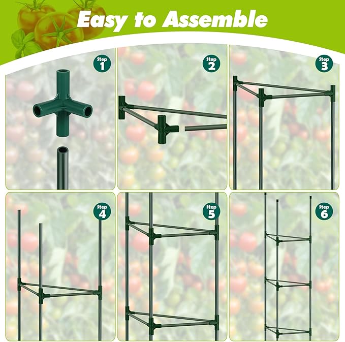 3 Pack Tomato Cages 55 x 12 Inch for Garden with 11 Gallon Round Grow Bags Planter Pots with Heavy Duty Triangle Trellis Plant Stakes Support Frames for Cucumber Vegetables Flowers