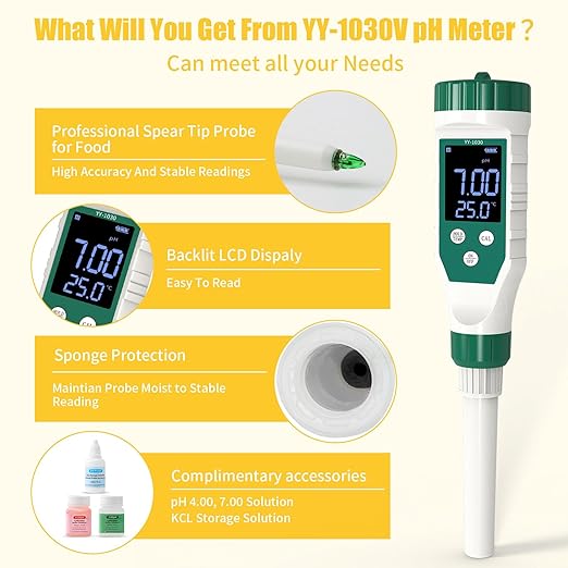 Digital pH Meter for Food, Food pH Tester with High Accuracy pH Probe for Sourdough and Bread, Food pH Meter for Canning, Meat, Cheese, Solid Samples and Water, 0.01 Resolution