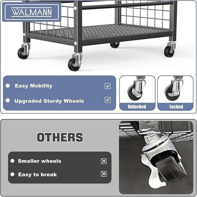 WALMANN Garden Tool Organizer with Wheels for Garage, Rakes/Shovels/Yard Tools Storage Stand for Garden, Yard, Indoor/Outdoor Long-Handled Tools Rolling Cart(Tool stand)