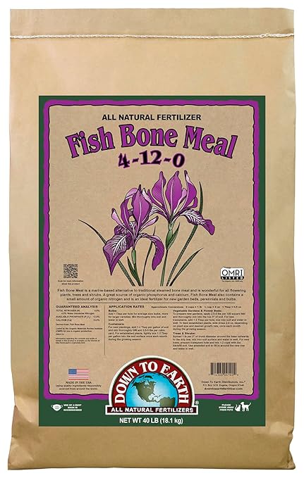 Down To Earth All Natural Fertilizers Organic Fish Bone Meal - High Phosphorus Plant Food for Buds, Bulbs, Blooms, Flower Beds 4-12-0, 40 lb