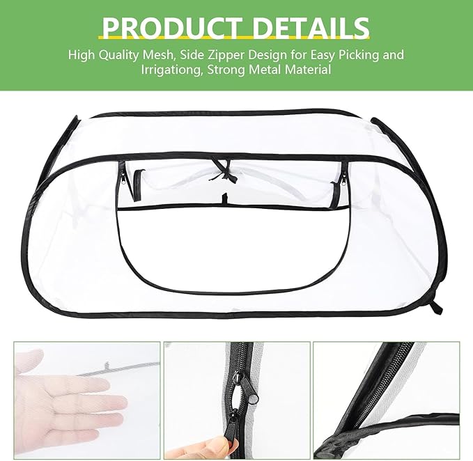 2 Pcs Pop Up Garden Mesh Plant Cover for Raised Beds, 47x20x16 Inch Outdoor Mesh Enclosure with Side Window & 4 Ground Stakes, Protects Fruits, Vegetables, Seedlings & Herbs (2 Pcs (47x20x16 Inch))