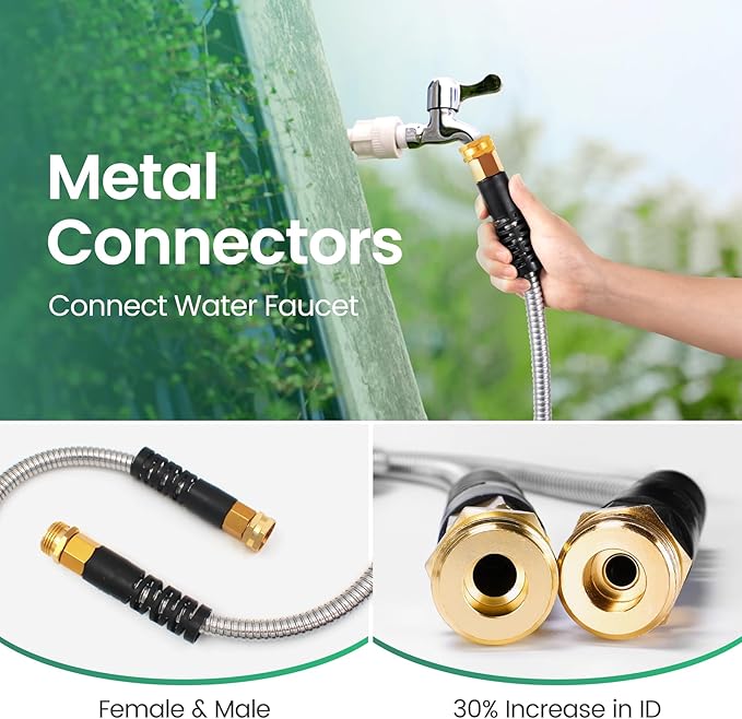 Cesun Metal Garden, Short Connector, Water Lead-in Hose Extension, Extremely Flexible, for Hose Reel/RV/Dehumidifier, Lightweight/Durable/Drinking Water Safe SS Female to Male, 5FT