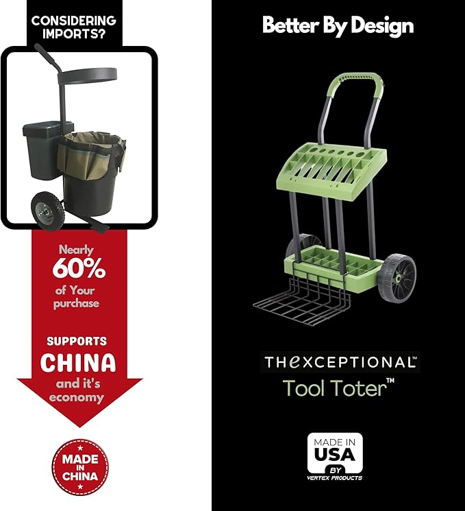 Rolling Tool Toter with Leaf Toter and Load Toter Lift Plate | Lawn Care Cart with Leaf Collection Bag | Mobile Yard Raking Project Organizer Caddy | Made in USA by Vertex | Model EX640