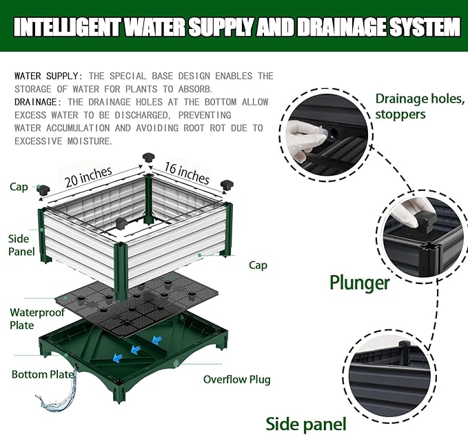 3PCS Raised Garden Beds Outdoor with Legs Planter Box, 47x16x21in Reinforced Support Rods, Drainage Grid, Multi-Combination Options for Vegetables, Flowers, Herbs, Ideal for Balcony, Patio Gardening