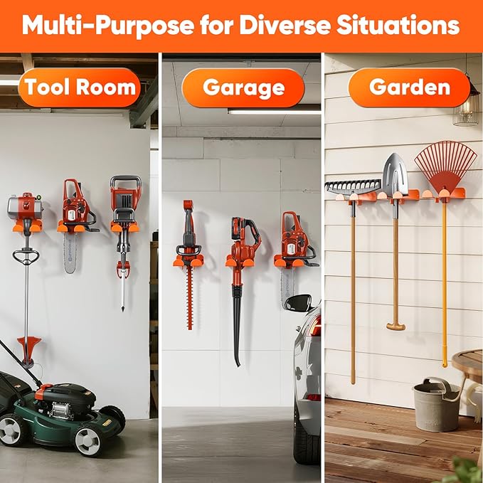 Weedeater Hanger,4 Pack Garage Tool Organizer Storage Trimmer Rack for Open Trailer, Heavy Duty Metal Grass String Weed Wacker Eater Holder Wall Mount Loads 25lbs,Garden Hooks for Most Tools