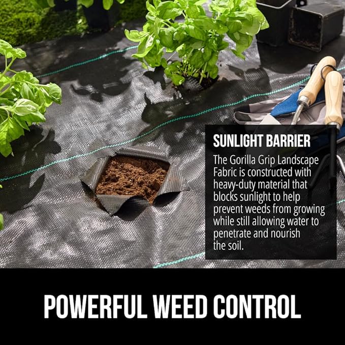 GORILLA GRIP Powerful Weed Barrier Landscape Fabric, Durable Tear Resistant Blocker, Permeable UV Resistant Fabrics for Landscaping Outdoor Garden Bed, Ground Mulch