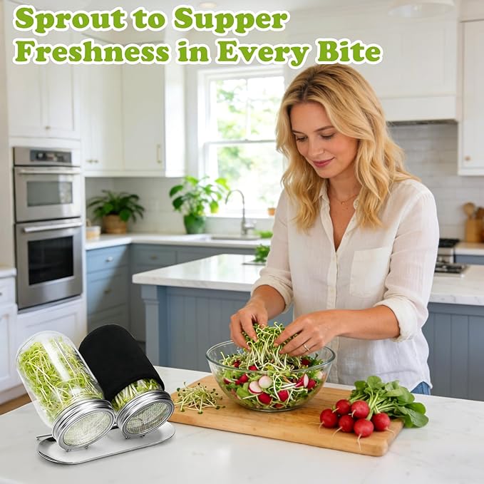 Palksky Sprouting Lids for Wide Mouth Mason Jars, 6Pack Reusable Stainless Steel Screen Bean Sprouts Growing Lid for Organic Alfalfa Broccoli Seeds Mung Bean Plant Germination Kits