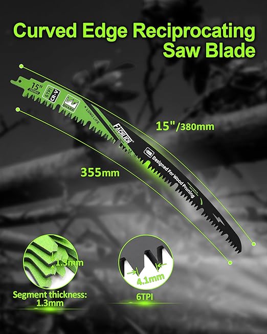 15-Inch Pruning Blades for Wood - Reciprocating Saw Blades Set, FACHLICH Arc Cutting Edge 6TPI Saw Blades for Tree Pruning, Wood Cutting(4 Pack)