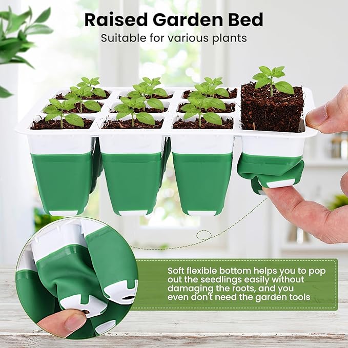 6 Packs Seed Starter Tray with Grow Lights, 72 Cells Silicone Seed Starter Kits with Humidity Dome, 3 Lights for Seed Starting, 4 Timing Set, 8 Full Spectrum Germination Kit for Plant Seeds