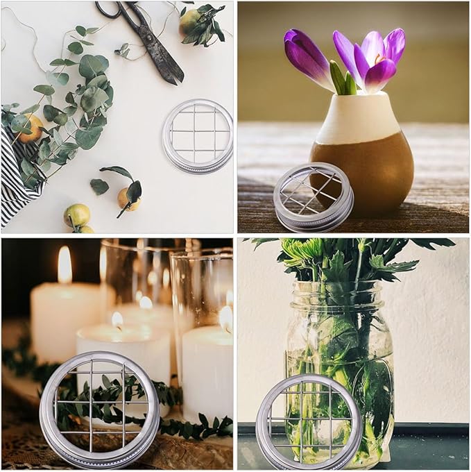 Mason Jar Sprouting Lids Set with Stainless Steel Screen Canning Jar Floral Arrangement Insert Covers Portable Sprouting Caps Kitchen Seed Sprouter Accessory