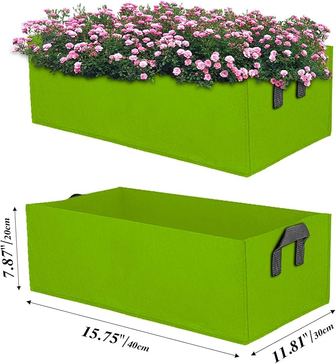 Square Grow Bags, Garden Fabric Planter Container with Handles Bed Flower Vegetables Pots 1MM Thickness Economic Colorful (Green,15.75x11.81x7.87 Rectang)