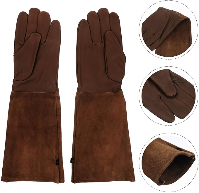 Sosoport Wear-resistant Extended Gloves for Women and Men, Thorn-proof Leather Gardening Gloves with Protective Sleeve, Suitable for Weeding, Pruning, and Planting in Outdoor Gardening