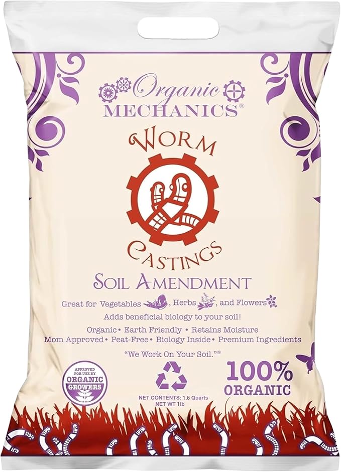 Organic Mechanics Worm Castings Soil Amendment, 1 Pound - Enhances Soil Structure & Retains Moisture for All Plants, Houseplants, Vegetables, Herbs, and Flowers - Peat-Free & Eco-Friendly