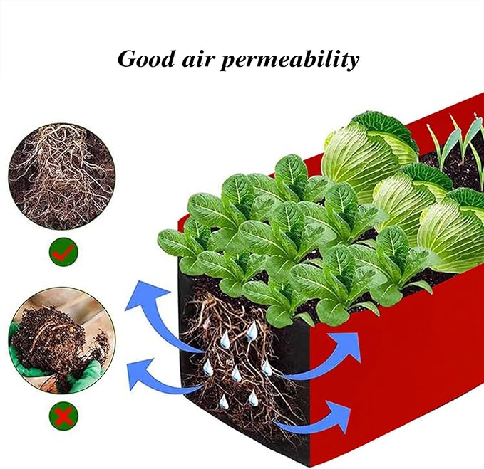 Square Grow Bags, Garden Fabric Planter Container with Handles Bed Flower Vegetables Pots 1MM Thickness Economic Colorful (Red,23.62x11.81x7.87 Rectang)