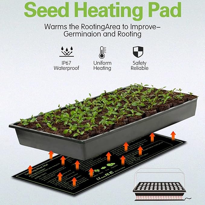 Seedling Heat Mat,Plant Heating Mat, Seedling Heating Mat with Thermostat Waterproof Greenhouse Heating Pad for Hydroponic Seedling Reptile Plant, Germination Warming Mat for Gardening,20 * 10in