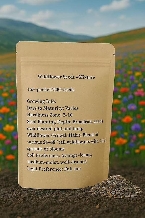 Wildflower Seeds Mix – 7500+ Non-GMO Flower Seeds for Planting, 1oz Bulk Pack, 23 Varieties for Hummingbird & Butterfly Garden, Covers 100 Sq Ft – Pollinator Friendly by Loseedsoo