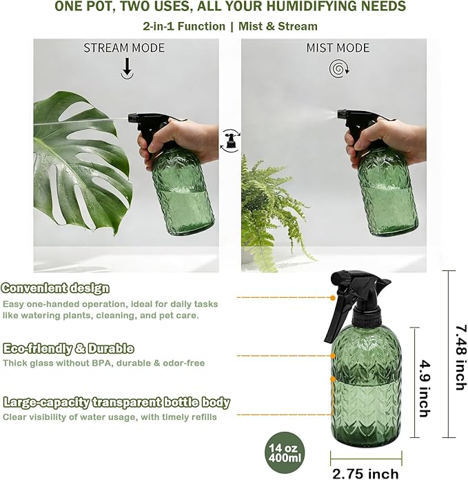 OFFIDIX Watering Can for Indoor Plants,Long Spout Metal Stainless Steel 21 oz Small Indoor Plant Watering Can with 14 oz Glass Plant Mister Spray Bottle for Inside