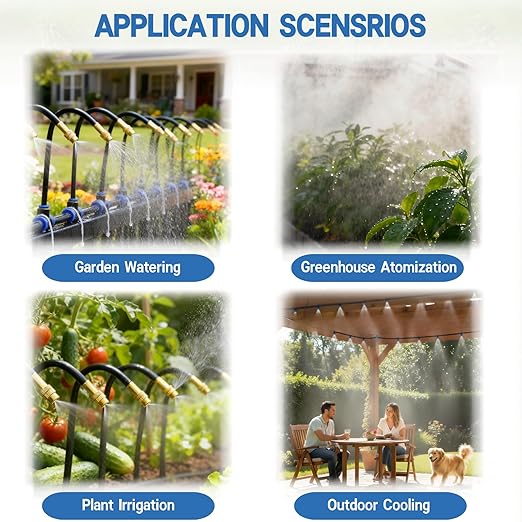 360° Adjustable Drip Irrigation System - 50FT 15/32inch Hose, High Water Flow，No Drying Out，Garden Watering Atomizing System with 16 Copper Nozzles，Suitable for Gardens, patios, Plants, Farms