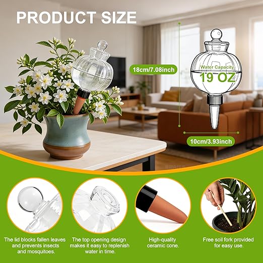 18 Oz Large Plant Watering Globes Large Self Watering Globes, Water Globes Bulbs for Indoor Outdoor Plants, Plant Water Bulbs Feeders for Watering Plants During Vacation Away Time 2-Pack