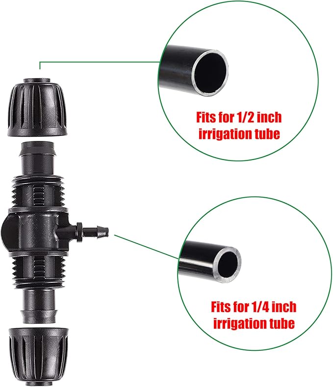 40 Pcs Barbed Tee 1/2 Inch to 1/4 Inch Drip Irrigation Fittings Kit for (1/2'' ID x 0.60''-0.63'' OD) 16mm Irrigation Tubing Anti-Drop Barbed Connectors 8 Tee,8 Four-way,4 Six- way,20 End Caps