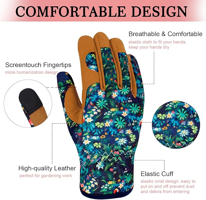 Leather Gardening Gloves for Women Thorn Proof Garden Gloves Touch Screen Working Gloves Gifts,M