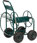 VINGLI 4-Wheel Garden Hose Reel Cart with Storage Basket, Portable Residential Hose Reel Cart, Lawn Watering, for Garden Backyard and Farm (Green)