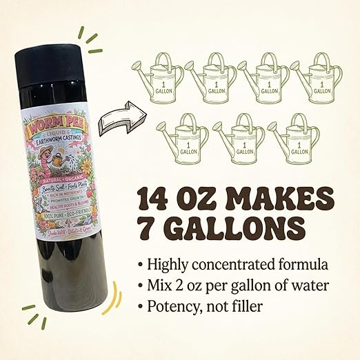 Worm Pee Liquid Earthworm Castings Fertilizer | Soil Amendment with Humic Acid & Kelp Extract | Concentrated Plant Food for Vegetables, Raised Beds & Gardens | for Agricultural & Horticultural Use