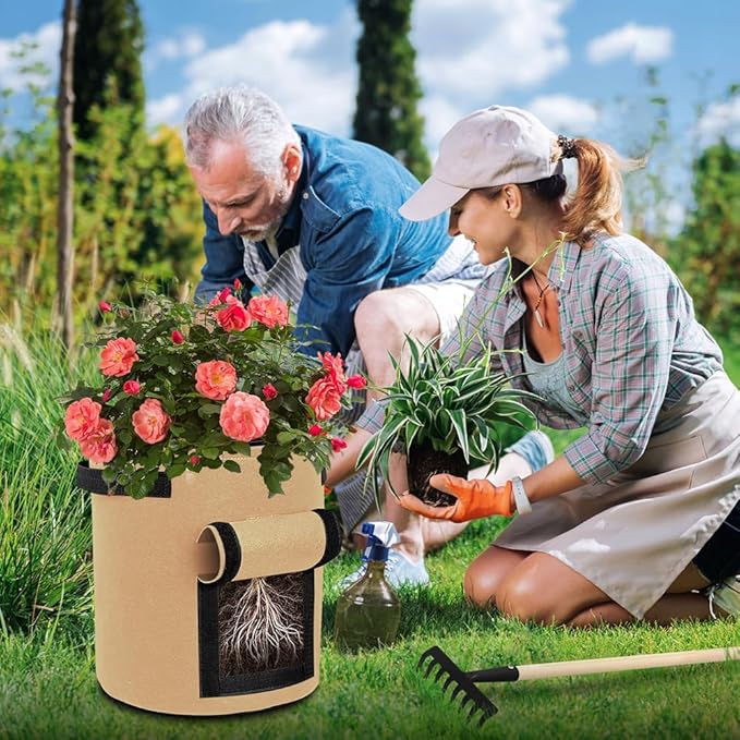 9 Pack 15 Gallon Potato Growing Bags, Colorful Garden Planting Bag with Handle and Harvest Window, Nonwoven Aeration Fabric Growing Bags with Flap for Tomatoes, Vegetables, and Fruits