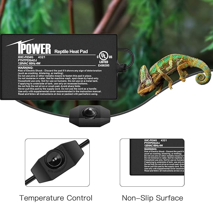 iPower 4x7 Inch Reptile Heating Pad with Adjustable Controller Knob, Under Tank Heater Mat for Turtles, Lizards, Snakes, Amphibians & Small Pets, 2 Pack