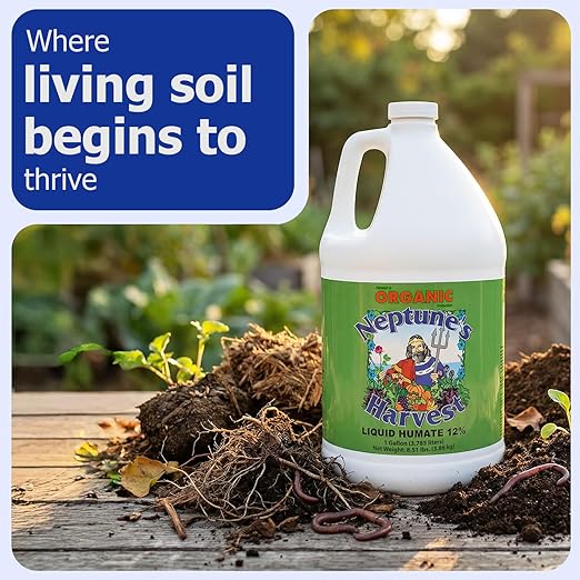 Neptune’s Harvest Liquid Humate 12% Concentrate - 1 Gallon - Organic Soil Conditioner with Humic Acid - Improves Soil Structure & Fertilizer Efficiency - Ideal for Lawns, Gardens & More