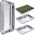 Youeon 10 Pack Seed Starter Tray 15.3x11.4x1.3 Inch, Stainless Steel Seed Sprouting Trays Germination Trays for Beans, Wheat Grass, Herbs, Broccoli & More, Plant Trays for Indoor Outdoor