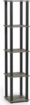 FURINNO Turn-S-Tube 5-Tier Corner Square Rack Display Shelf, French Oak Grey/Black