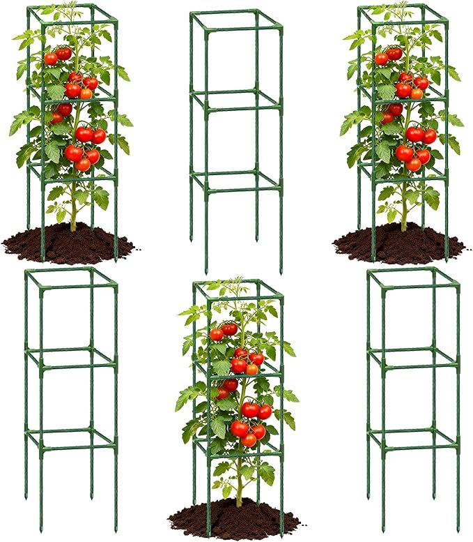 6 Pack Tomato Cages for Garden, 43.3 Inch Tall Tomato Trellis Plant Support, Adjustable Garden Trellis for Climbing Vegetables, Plants, Flowers and Fruits(14.5" x 14.5")