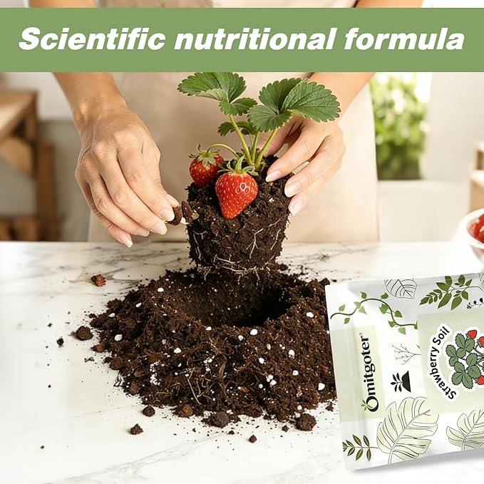 All-Natural Strawberry Soil & Potting Mix 1qt - Premium Potting Soil for All-Stage Strawberry Growth