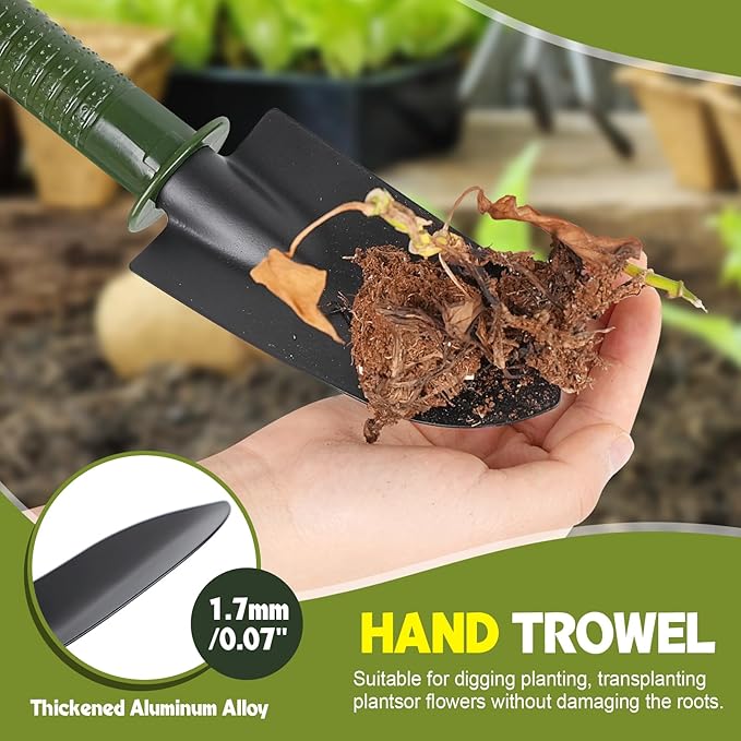 Garden Tool Set,4 Pieces Garden Tools Including Hand Shovel, Transplant Shovel,Weeder and Hand Rake with Non-Slip Handle, Idea for Transplanting, Weeding, Digging and Planting. Gardening Tools