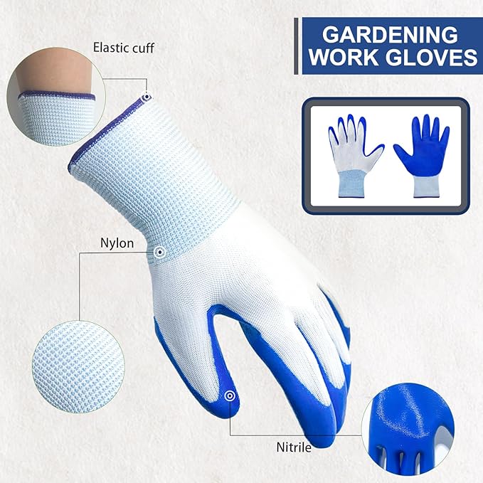144 Pairs Gardening Work Gloves Bulk for Men Women, Breathable Rubber Coated Garden Gloves for Construction, 9.1 Inch