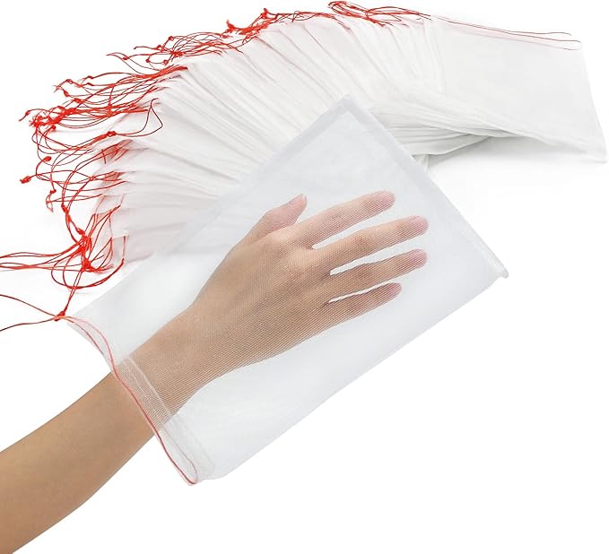 Fruit Bags for Fruit Trees, 100 PCS 6x10 Inch Fruit Protection Bags with Drawstring, Garden Netting Mesh Fruit Cover Bag for Grape, Tomato, Peach, Apple, Flower from Birds Bugs