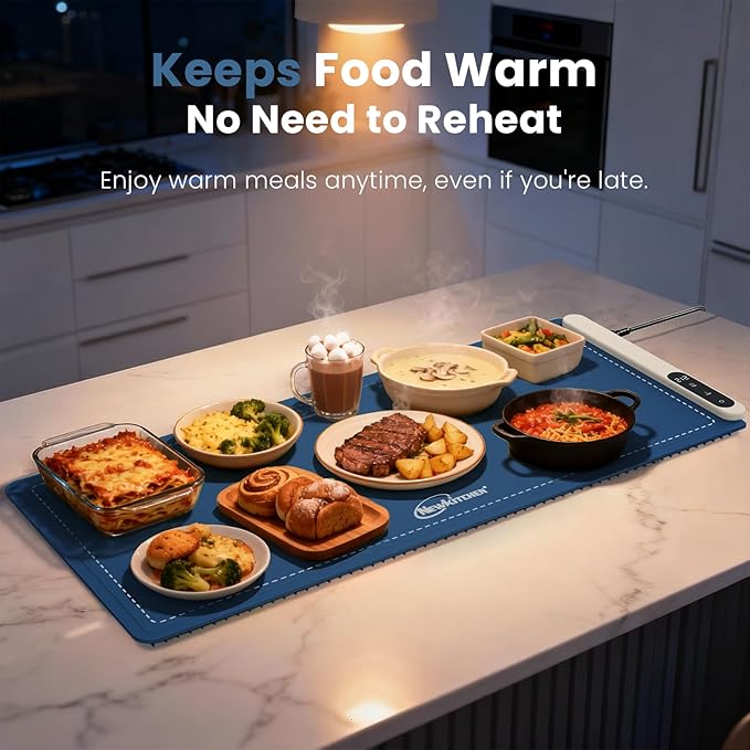 Warming Mat for Food, 36"x16" Food Warming Mat 6 Temperature & Timer Settings Upgrade Graphene Fast Full Surface Heating-Versatile Food Warmer for Gatherings, Parties, Everyday Use-Fruit Frost Blue