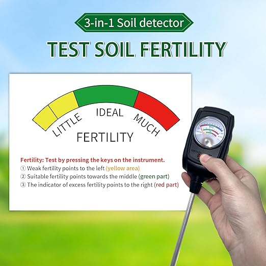 3 in 1 Soil Tester,Soil Moisture/Fertility/PH Tester for Garden nutrients,Lawn,Gardening,Farming, Indoor and Outdoor Plants,Soil PH Meter Kit (3 in 1 Soil Meter)