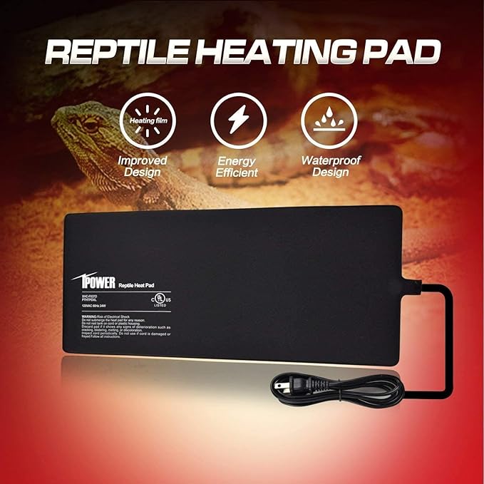 iPower 8x18 Inch Reptile Heat Pad Under Tank Heater, Energy-Efficient & Waterproof Design Terrarium Warmer Mat for Turtles, Lizards, Snakes & Small Pets